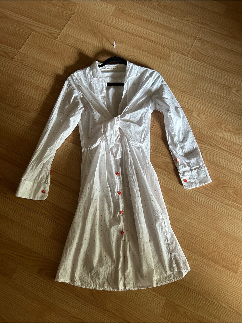 SBJ Austin White Red Knotted Front Shirt Dress Size 2 Small